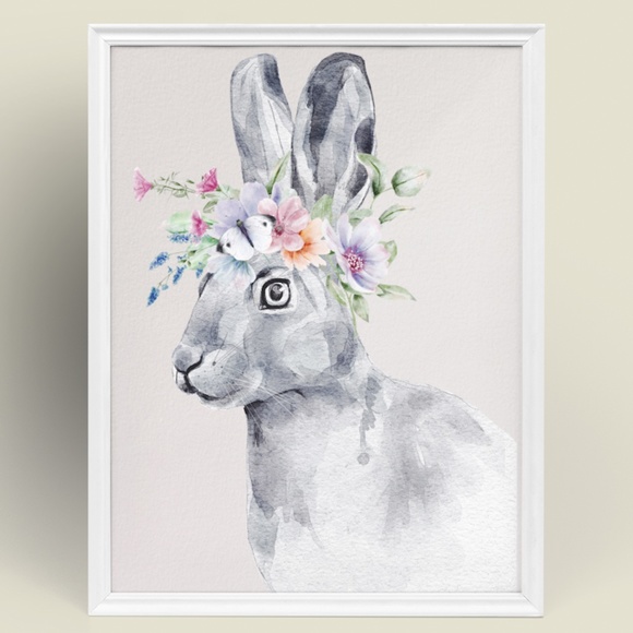 Wall Art Watercolor Bunny Print Poster Unframed - Picture 3 of 16